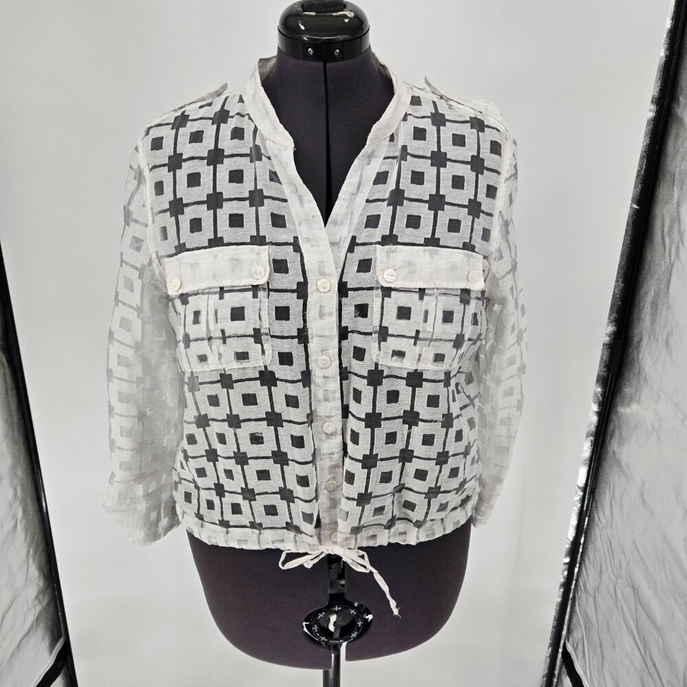 6325-14 Lark Lane lightweight geometric button up long sleeve white jacket Sz 16